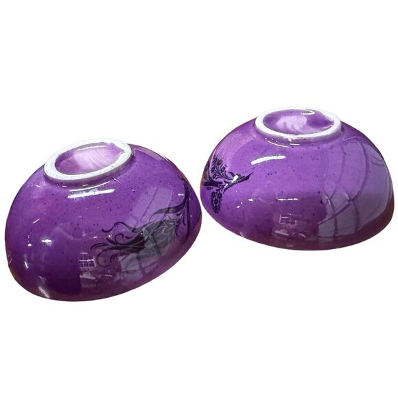 Handmade Ceramic Bowls - Set of 2 Hand painted Turkish Pottery Purple Black - Picture 7 of 12